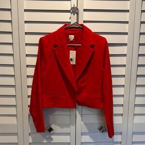 A New Day Red Cropped one button Blazer with Tailored Fit a& light shoulder pads